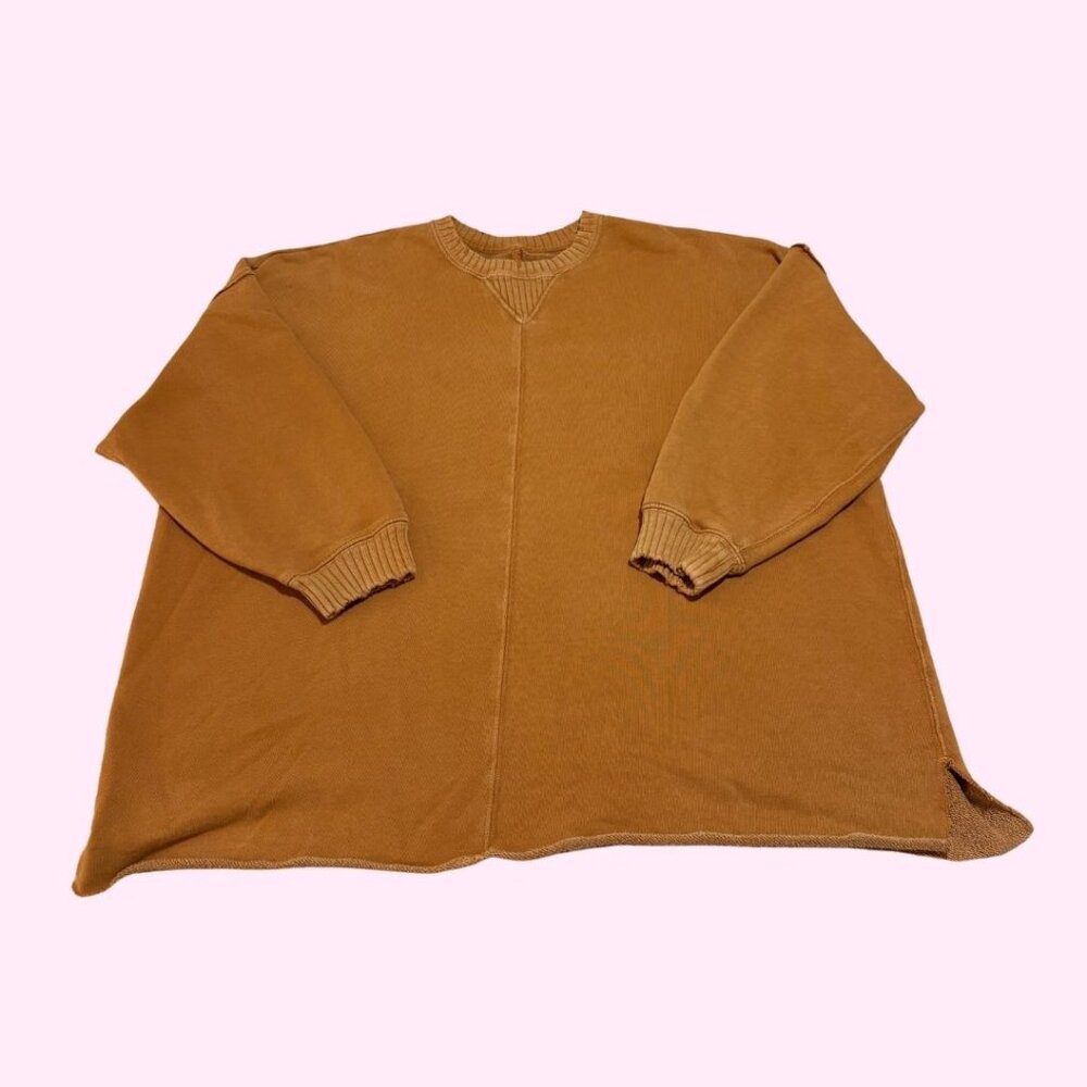 Aerie "Down to Earth" Oversized Distressed Crewneck Sweater, Orange, Size L
